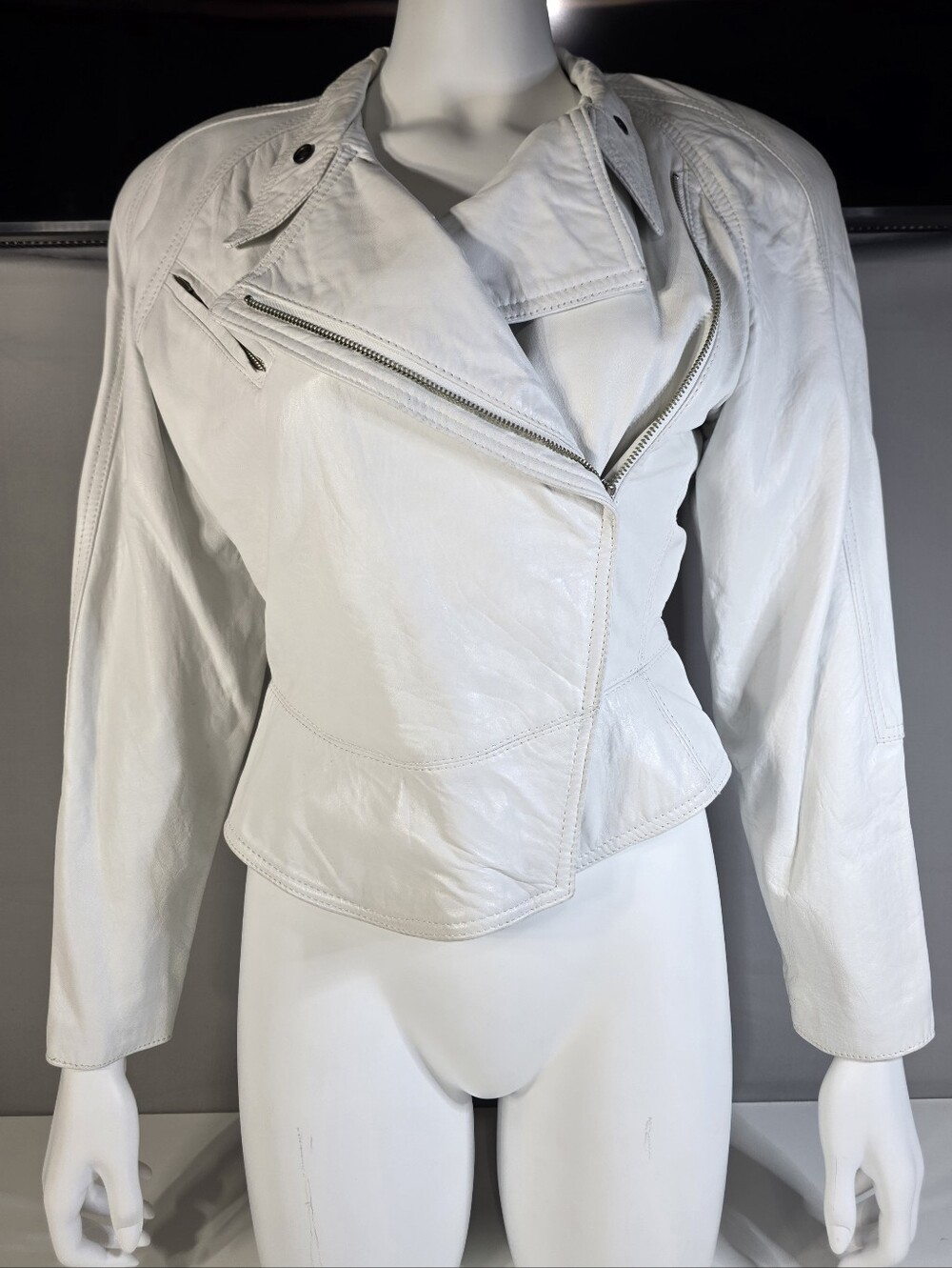 Michael Hoban North Beach Leather White Lambskin Leather Moto Jacket Size 5/6
